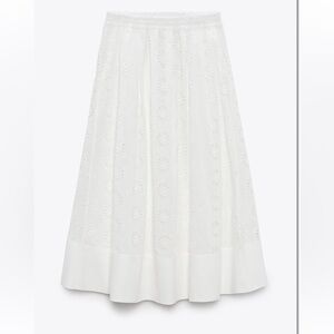 Zara embroidered eyelet midi skirt